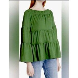 Rebecca Taylor Blouse Top‎ Women’s L Green peplum Career Elegant Party Wokwear